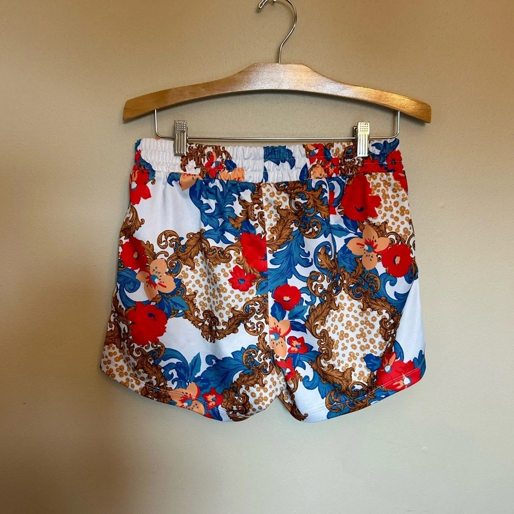 adidas Women's Athletic Shorts - Red, Blue, Brown Floral - Picture 2 of 10